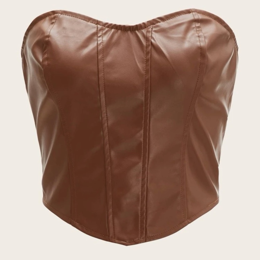 Asymmetrical PU leather tube top